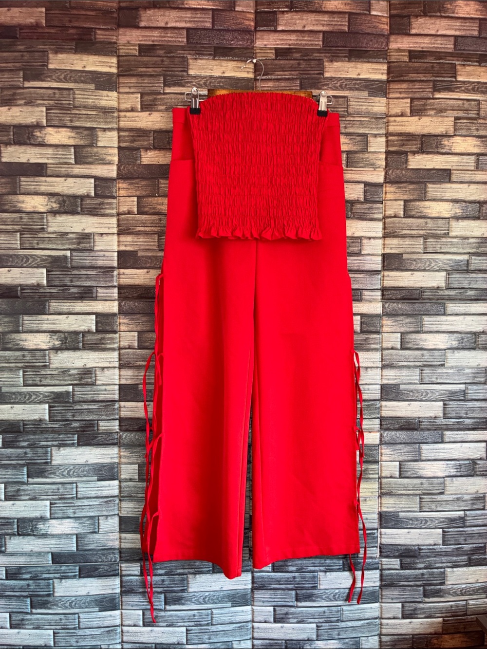 LNA EUC XS Delia Tie Side Pants in Red Chambray & GiGi Top XS